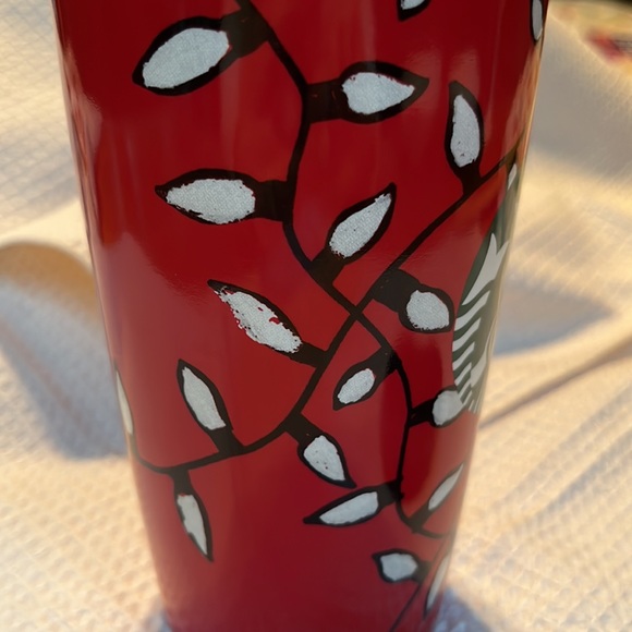 Starbucks 2016 holiday ceramic travel mug mermaid logo red festive light bulbs - Picture 5 of 8